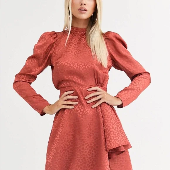 ASOS Jacquard Rust Puff Sleeve Mini Dress, size 6 - Picture 2 of 13